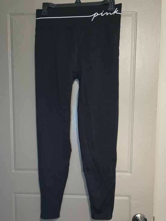 PINK Victoria's Secret Pants - PINK Victoria's Secret Black Leggings with White Script Waistband